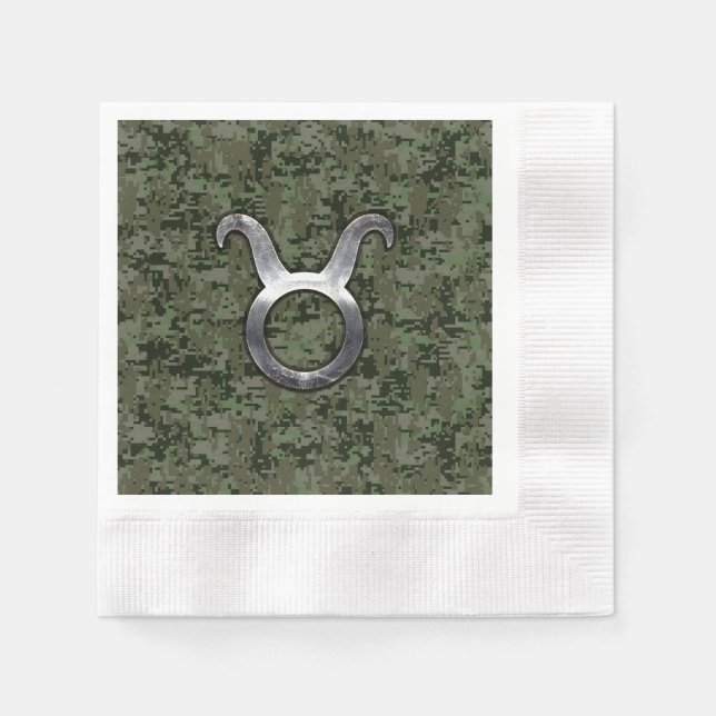 Serviette En Papier Symbole Taurus Zodiac sur le camouflage numérique  (Devant)