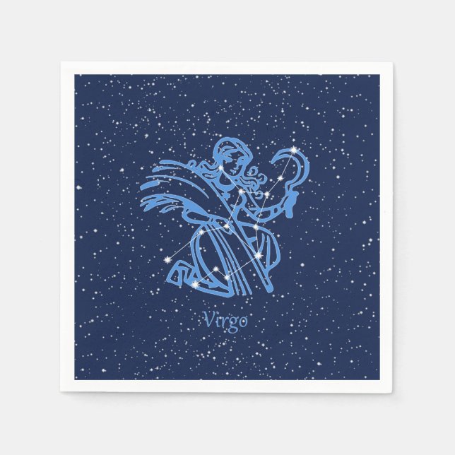 Serviette En Papier Symbole Virgo Constellation et Zodiac avec étoiles (Devant)
