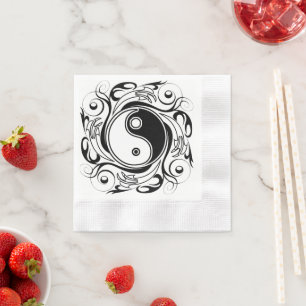 Serviette En Papier Symbole Yin & Yang Tatouage Noir et Blanc