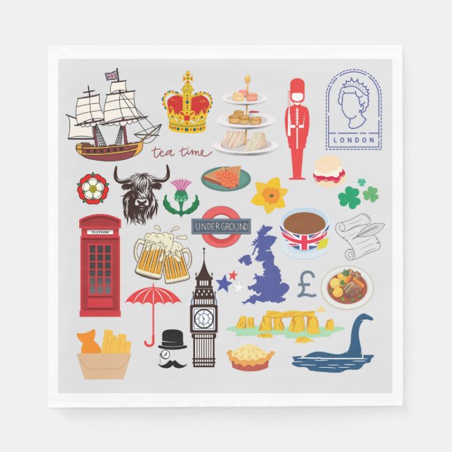 Serviette En Papier Symboles britanniques (Devant)
