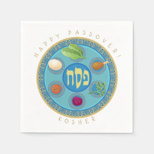 Serviette En Papier Symboles de pêche de la plaque de Pâque Kosher