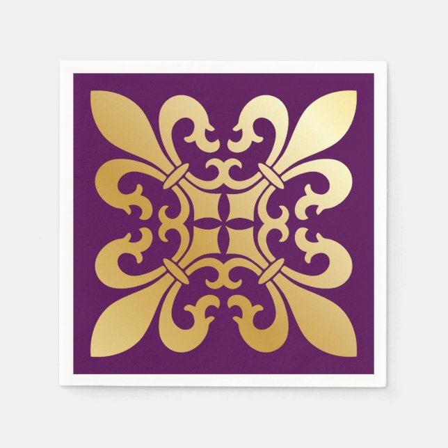 Serviette En Papier Symboles Fleur de Lis violet (Devant)