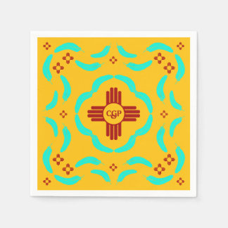 Serviette En Papier Symboles Red Zia Nouveau-Mexique Plumes turquoise