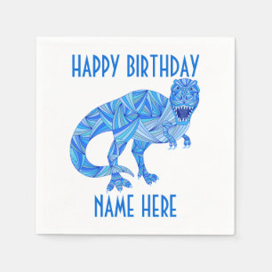 Serviette En Papier T-Rex Blue Dinosaur Cute Préhistorique Anniversair