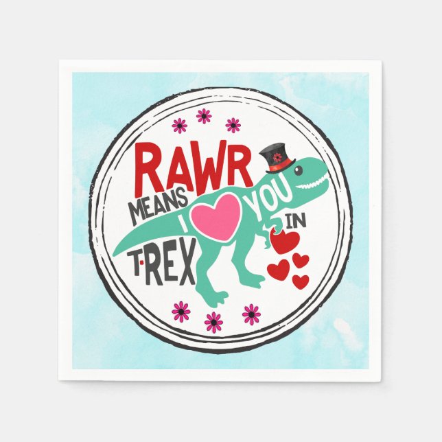 Serviette En Papier T-Rex dans un Top Hat Cute Drôle Saint Valentin (Devant)