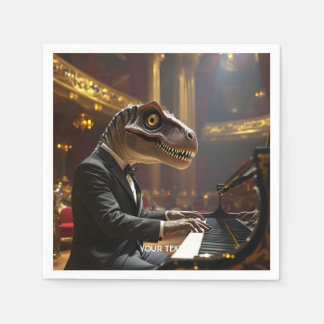 Serviette En Papier T-rex mignon de fantaisie jouant du piano