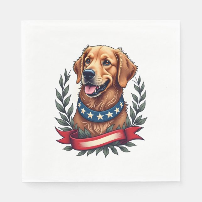 Serviette En Papier T-shirt artistique américain avec Golden Retriever (Devant)