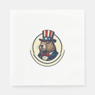 Serviette En Papier T-shirt avec gravure vintage de marmotte patriotiq