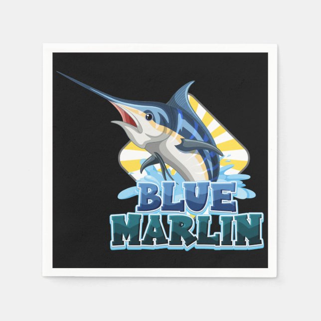Serviette En Papier t-shirt bleu-marlin-poisson-avec-caractère-carton (Devant)