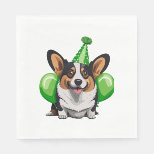 Serviette En Papier T-shirt classique Corgi d'anniversaire vert
