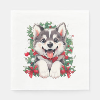 Serviette En Papier T-shirt classique Husky Puppy Festive