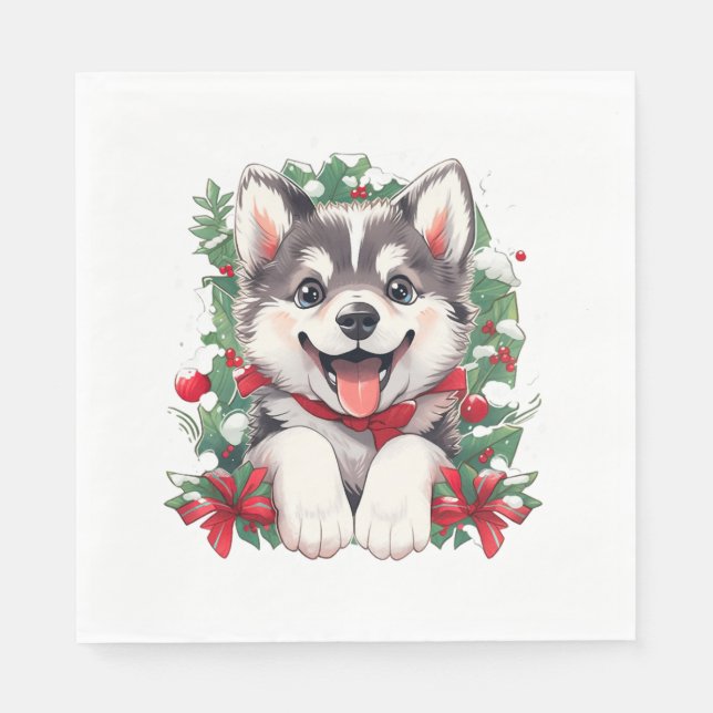 Serviette En Papier T-shirt classique Husky Puppy Festive (Devant)