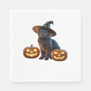Serviette En Papier T-Shirt Classique Magie Chat Noir Halloween
