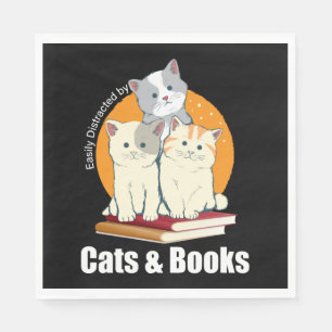 Serviette En Papier T-shirt Easily Distracted by Cats and Books