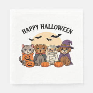 Serviette En Papier T-Shirt Halloween avec des chats et des chiens mig