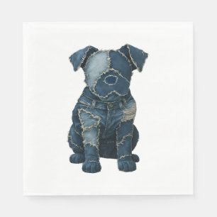 Serviette En Papier T-shirt mignon en patchwork de denim avec un chien
