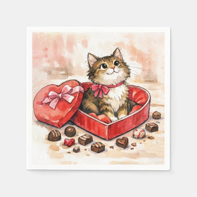 Serviette En Papier Tabby Cat In a Valentine Heart Candy Box (Devant)