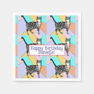 Serviette En Papier Tabby Cat Pastel Anniversaire Chats Ballotin