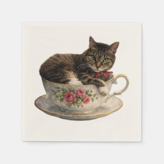 Serviette En Papier Tabby dans une tasse de thé