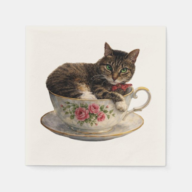 Serviette En Papier Tabby dans une tasse de thé (Devant)