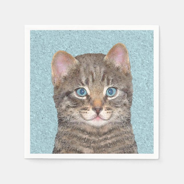 Serviette En Papier Tabby Gris Peinture Chat - Cute Original Art Chat (Devant)