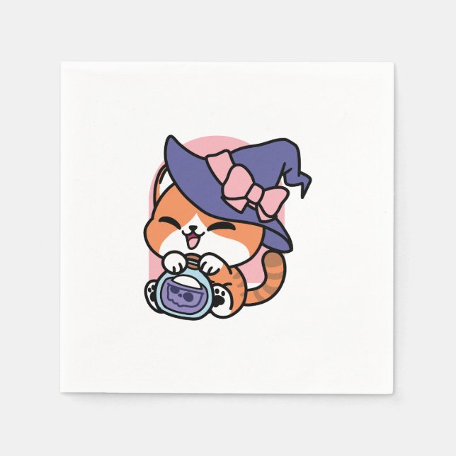 Serviette En Papier Tabby Witch Brew – Joli Design de Chat Halloween (Devant)