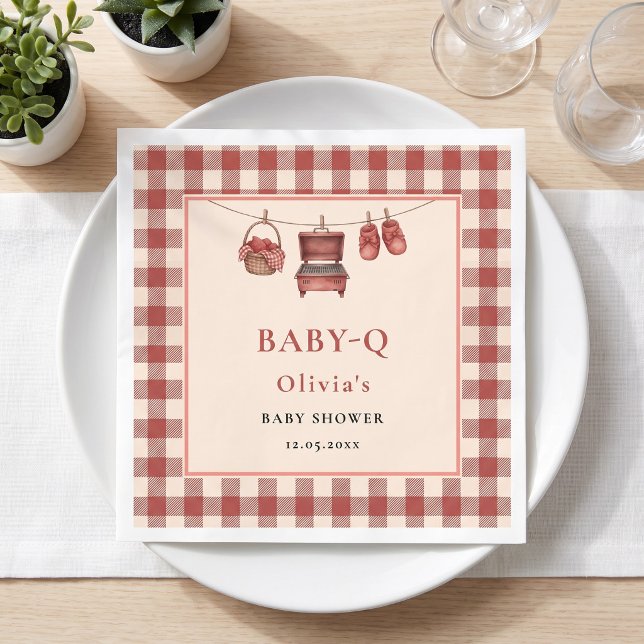 Serviette En Papier Table Bébé Q Rouge Gingham Grill Linge à Linge (Baby Q Red Gingham Grill Clothesline Table Napkins)