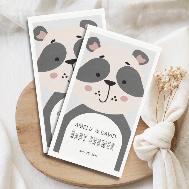 Serviette En Papier Table de fête prénatale Panda Gris Douce Neutre (Créateur téléchargé)