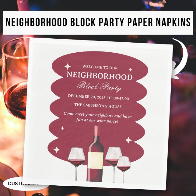 Serviette En Papier Table de partie de bloc de quartier de vin rouge (Créateur téléchargé)