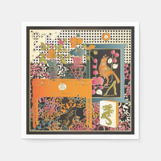 Serviette En Papier Table orange Mah Jongg (Devant)