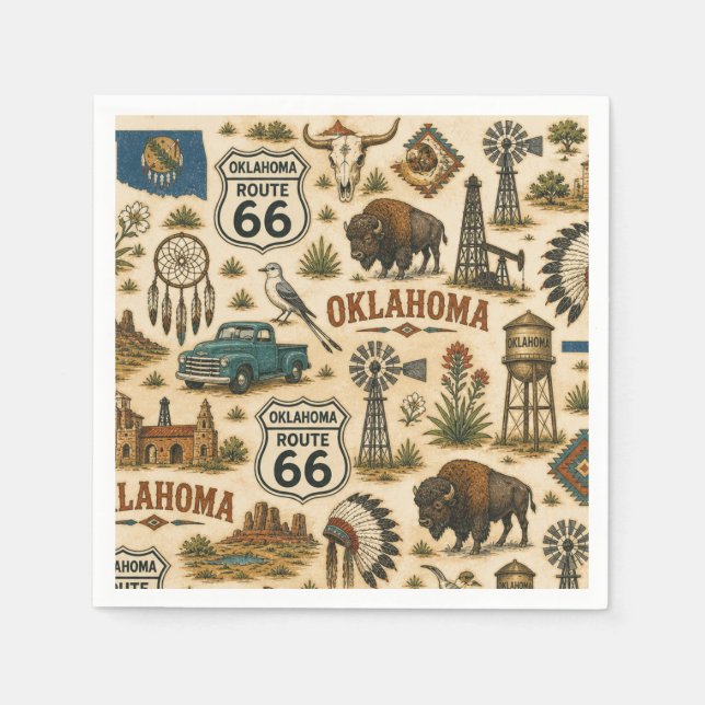 Serviette En Papier Table Ronde Oklahoma Route 66 (Devant)
