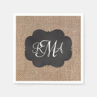 Serviette En Papier Tableau de bord Burlap Look Triple Script monogram