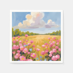 Serviette En Papier Tableau de paysage de champ de fleurs roses