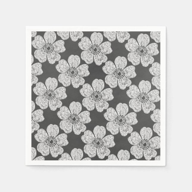 Serviette En Papier Tableau noir de roses blanches sauvages (Devant)