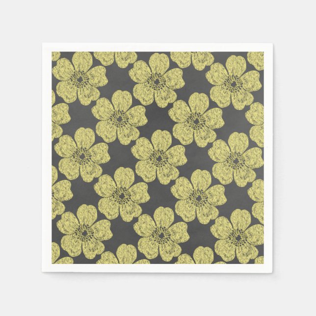 Serviette En Papier Tableau noir de roses jaunes sauvages (Devant)