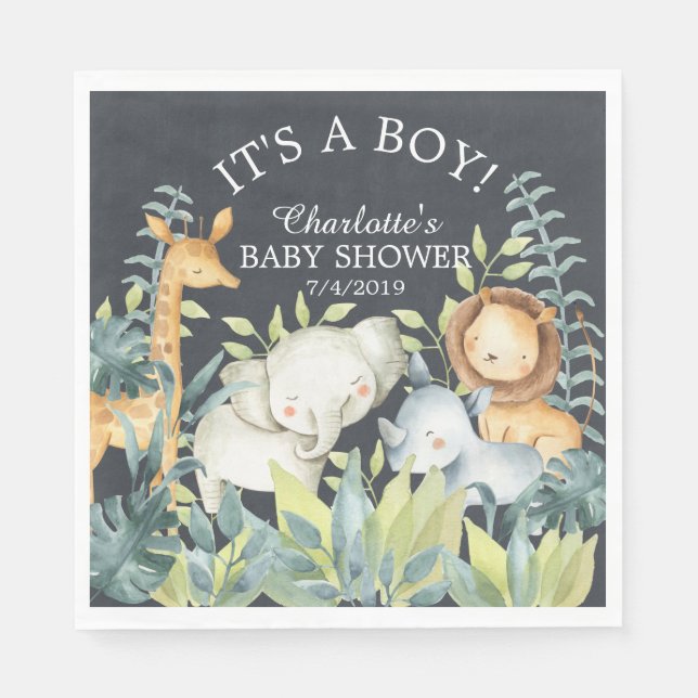 Serviette En Papier Tableau noir Jungle Baby shower animal Papier Napk (Devant)