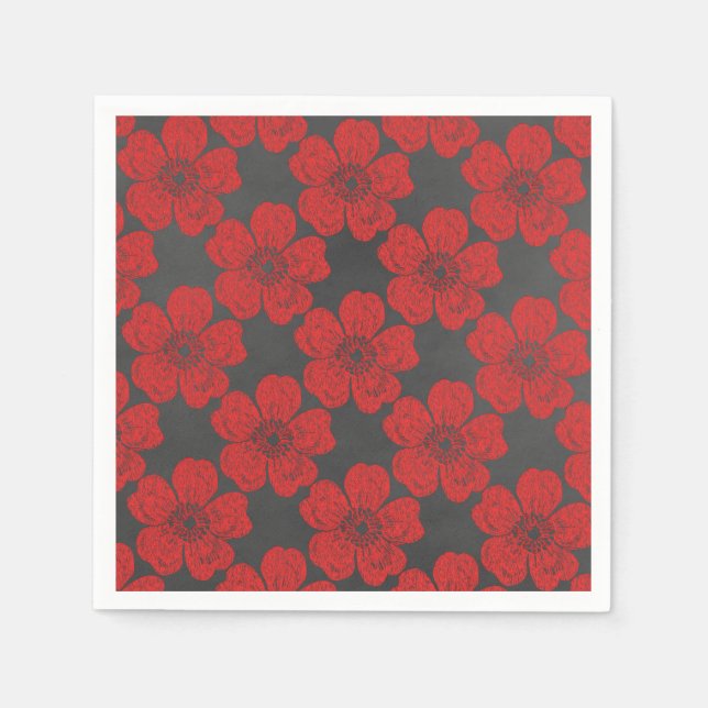 Serviette En Papier Tableau noir Wild Red Roses (Devant)