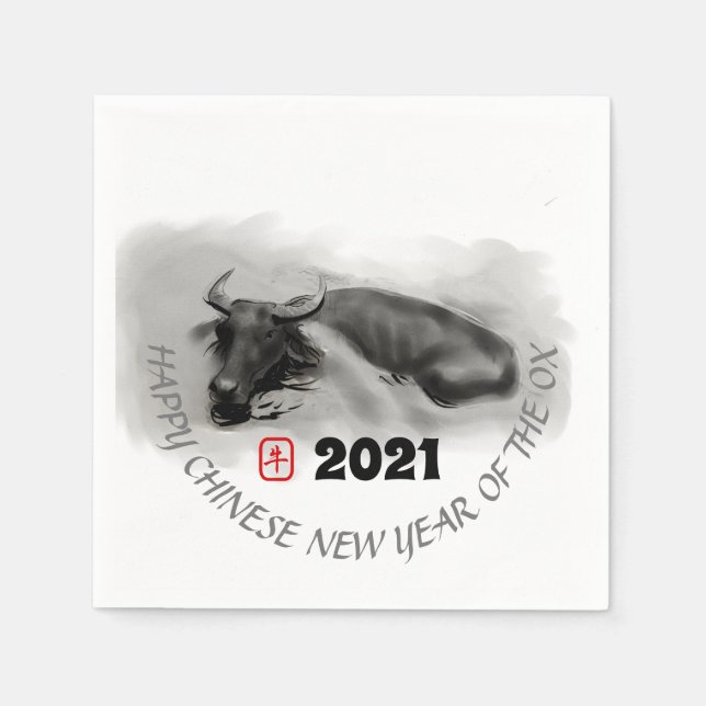 Serviette En Papier Tableau original Eau Buffle Ox Nouvel An PN (Devant)