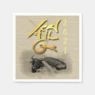 Serviette En Papier Tableau original Eau Buffle Ox Nouvel An PN