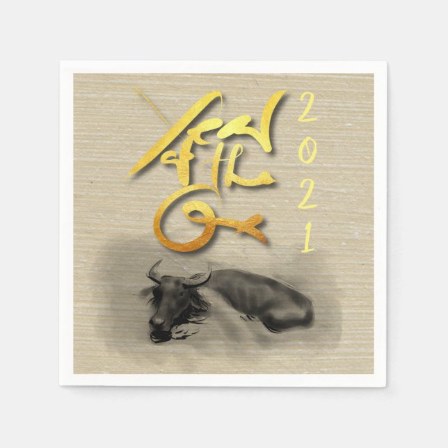 Serviette En Papier Tableau original Eau Buffle Ox Nouvel An PN (Devant)