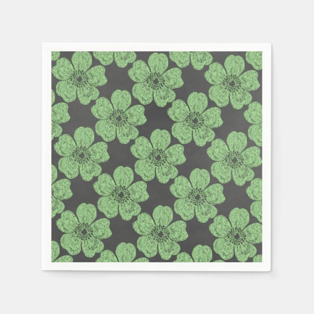 Serviette En Papier Tableau rouge Rose vert sauvage (Devant)