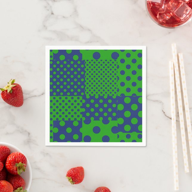 Serviette En Papier Taches à pois verts bleus Patchwork  (En situation)