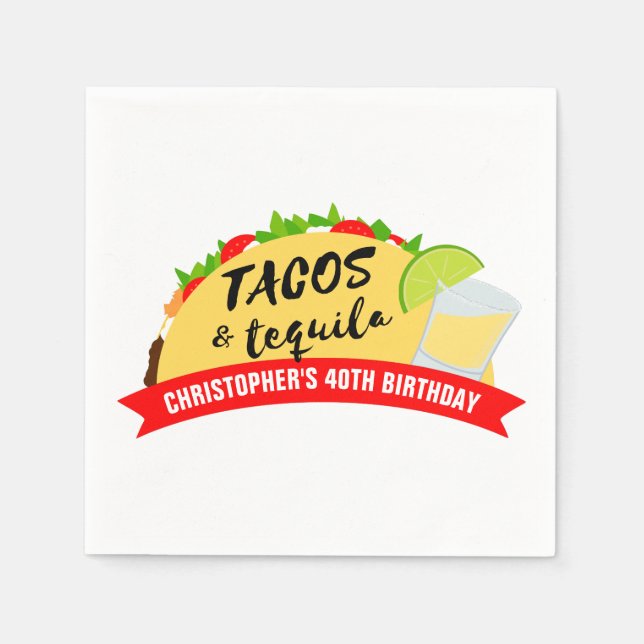 Serviette En Papier Tacos et Tequila fête d'anniversaire (Devant)