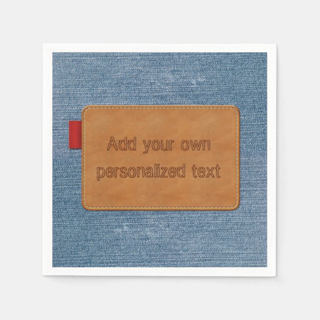 Serviette En Papier Tag en cuir personnalisé bleu Jean Denim (Devant)