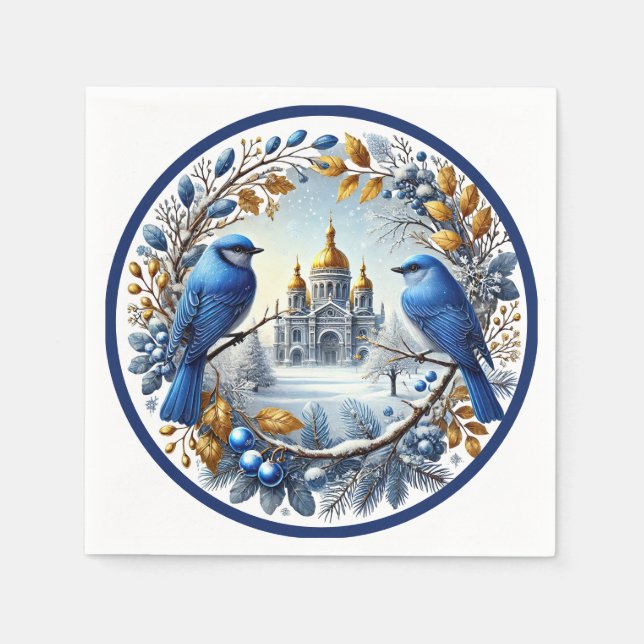 Serviette En Papier Taj Mahal Bluebirds Berries d'hiver (Devant)