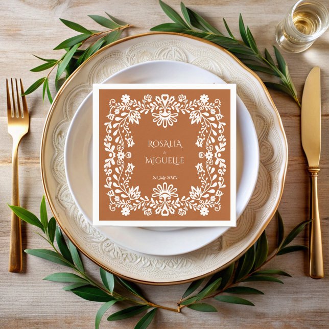 Serviette En Papier Talavera terracotta mariage mexicain monogrammed (Talavera terracotta Mexican wedding monogrammed printed Napkins personalized talavera table decor )