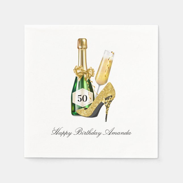 Serviette En Papier Talons dorés et Champagne (Devant)