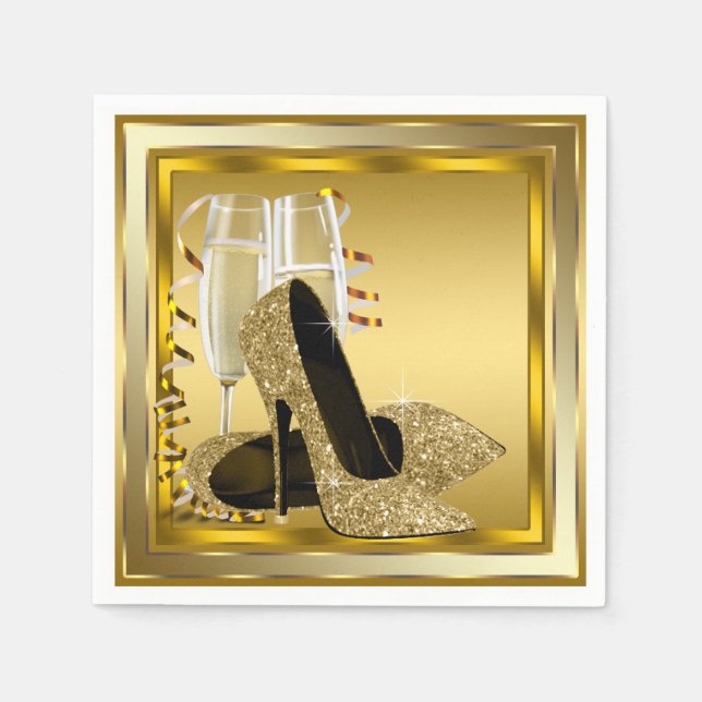 Serviette En Papier Talons hauts pailletés or élégants (Devant)