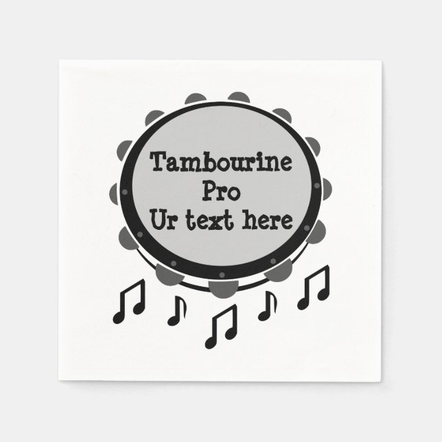 Serviette En Papier Tambourine noir et blanc (Devant)