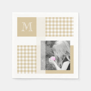Serviette En Papier Tan Ajouter Votre Photo En vichy Monogramme Brown 